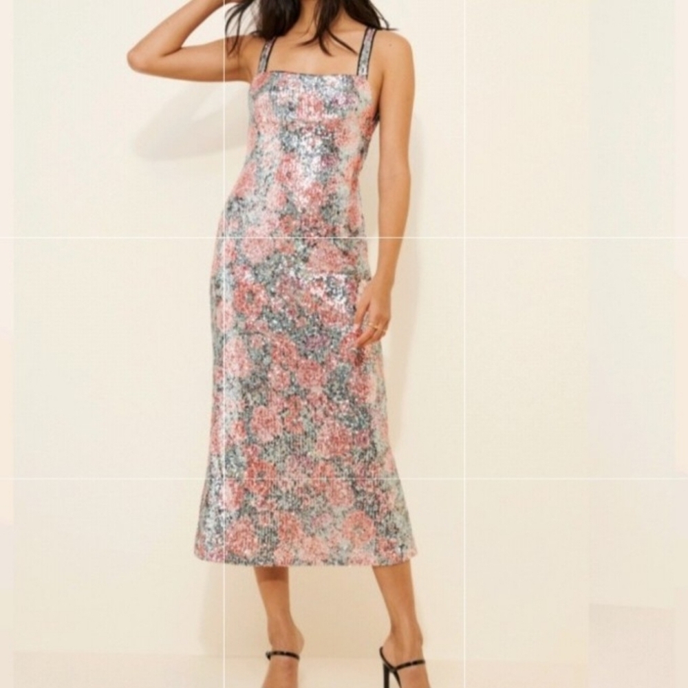 For Love And Lemons Sequin Midi Dress. Open Back
